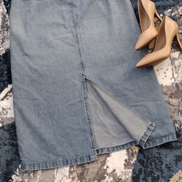 VTG 80s Lee Distressed High Rise Midi Pencil Jean Skirt Size 12 *Fits like Small - Picture 16 of 17